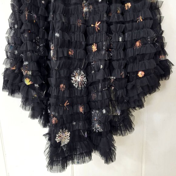 Beulah Style Black Ruffled Tulle High Low Embroidered Skirt NWT - Picture 4 of 8